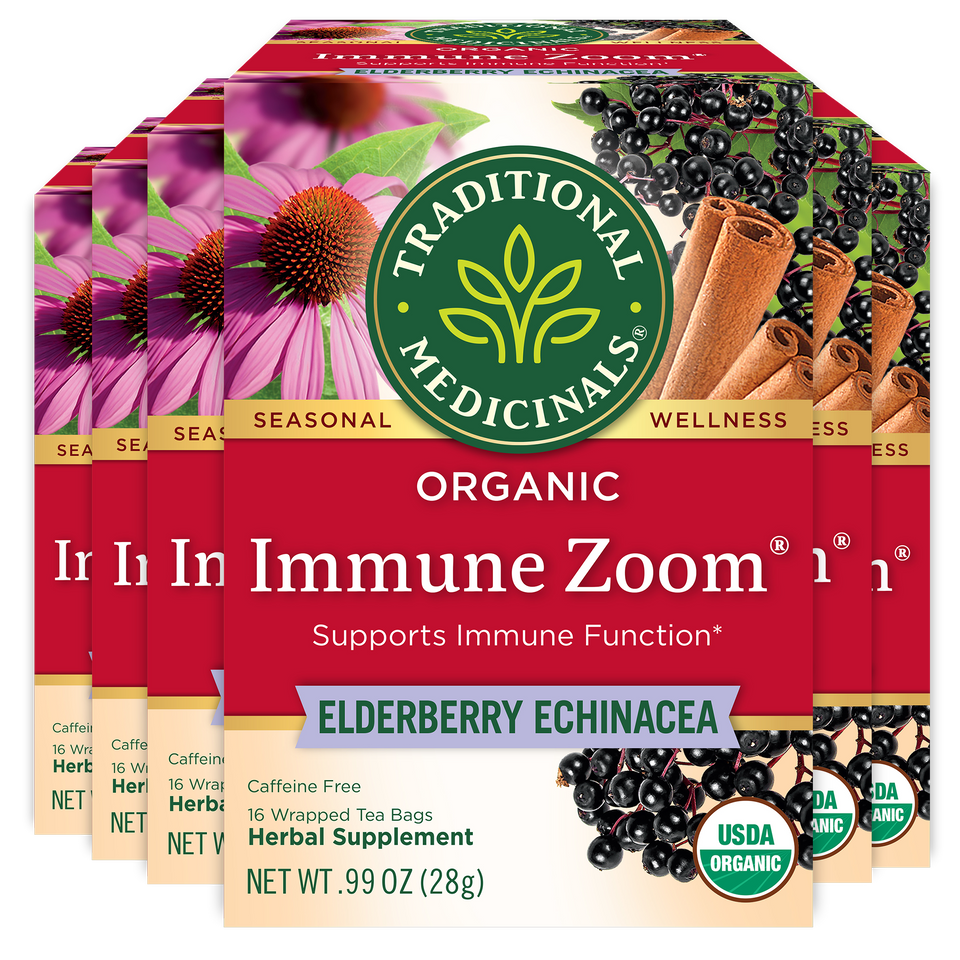 Boxes of Immune Zoom® Elderberry Echinacea Tea provide immune support through a blend of elderberry and echinacea, making it an ideal choice for those who want to enjoy the benefits of this delightful tea.